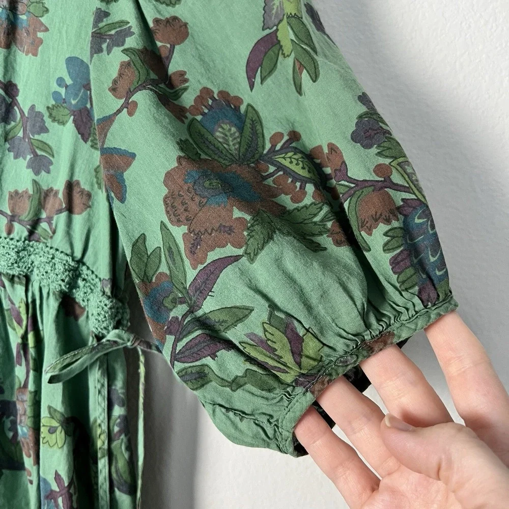 Vintage Y2K Old Navy Babydoll Top Womens Small Green Floral Cottagecore Summer